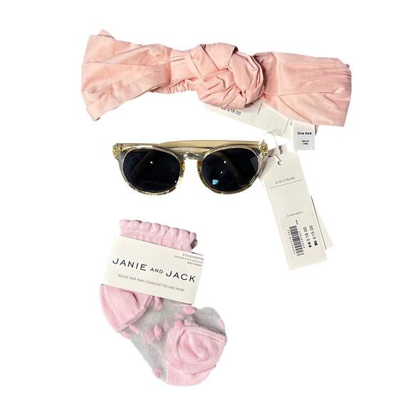 Janie & Jack Baby Girl Accessory Bundle - Sunglasses, Bow Clip and Socks - Picture 1 of 6